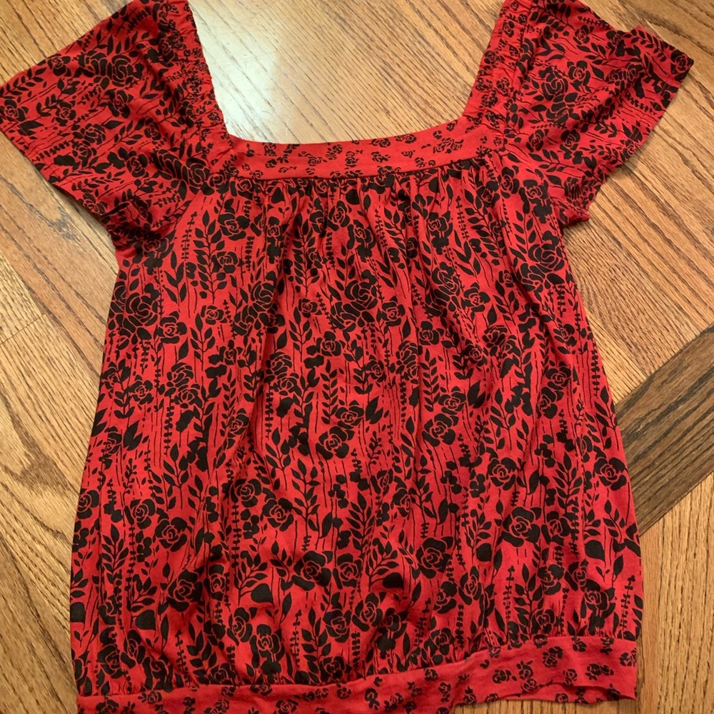 Red top with Black flower detail